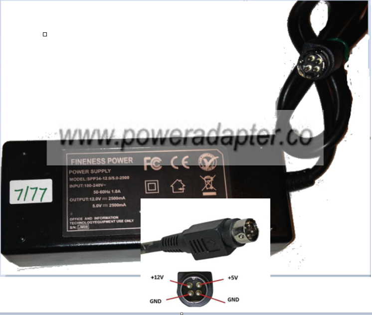 NEW FINENESS POWER SPP34-12.0/5.0-2500 AC ADAPTER 12VDC 2500mA 4 PIN NEW FINENESS POWER SPP34-12.0/5.0-2500 AC ADAPTER 12VDC 2500mA 4 PIN